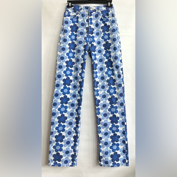 ZARA Straight leg Floral Print Jeans Size 2 - Picture 1 of 13